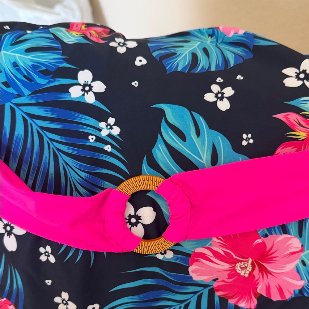 Floral Navy and Pink Women's Swim Coverup - Picture 3 of 5
